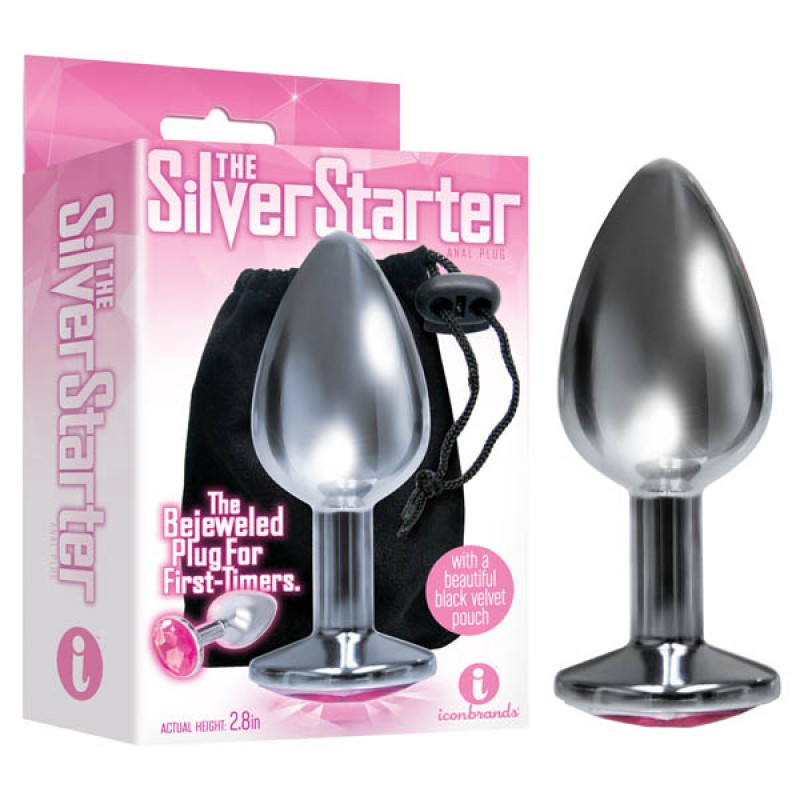 Silver Starter Bejeweled Round Plug - Pink